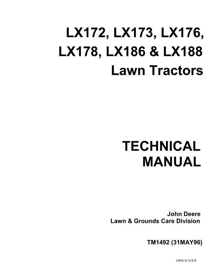 lx172 lx173 lx176 lx178 lx186 lx188 lawn tractors