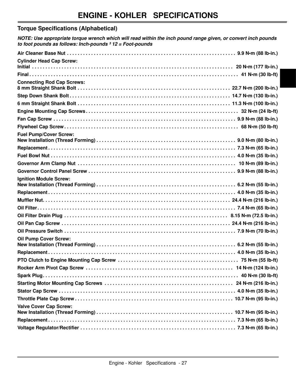 engine kohler specifications 4