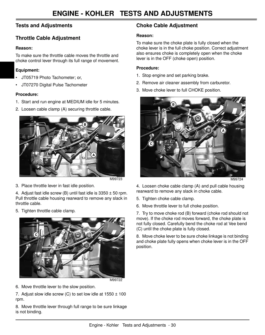 engine kohler tests and adjustments