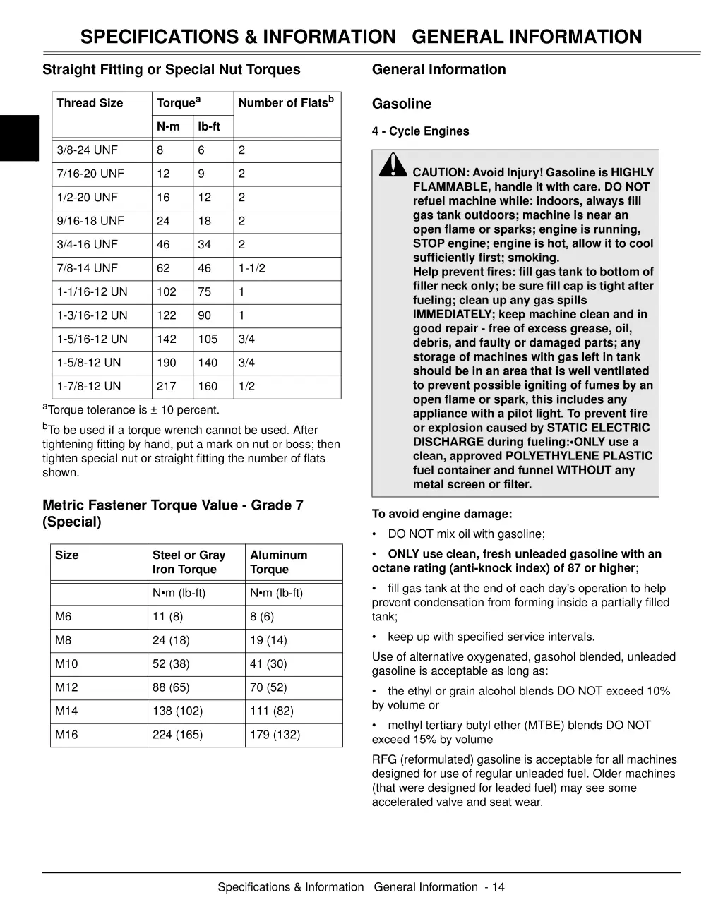 specifications information general information