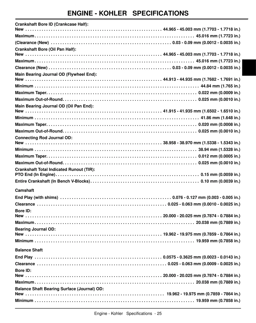 engine kohler specifications 2