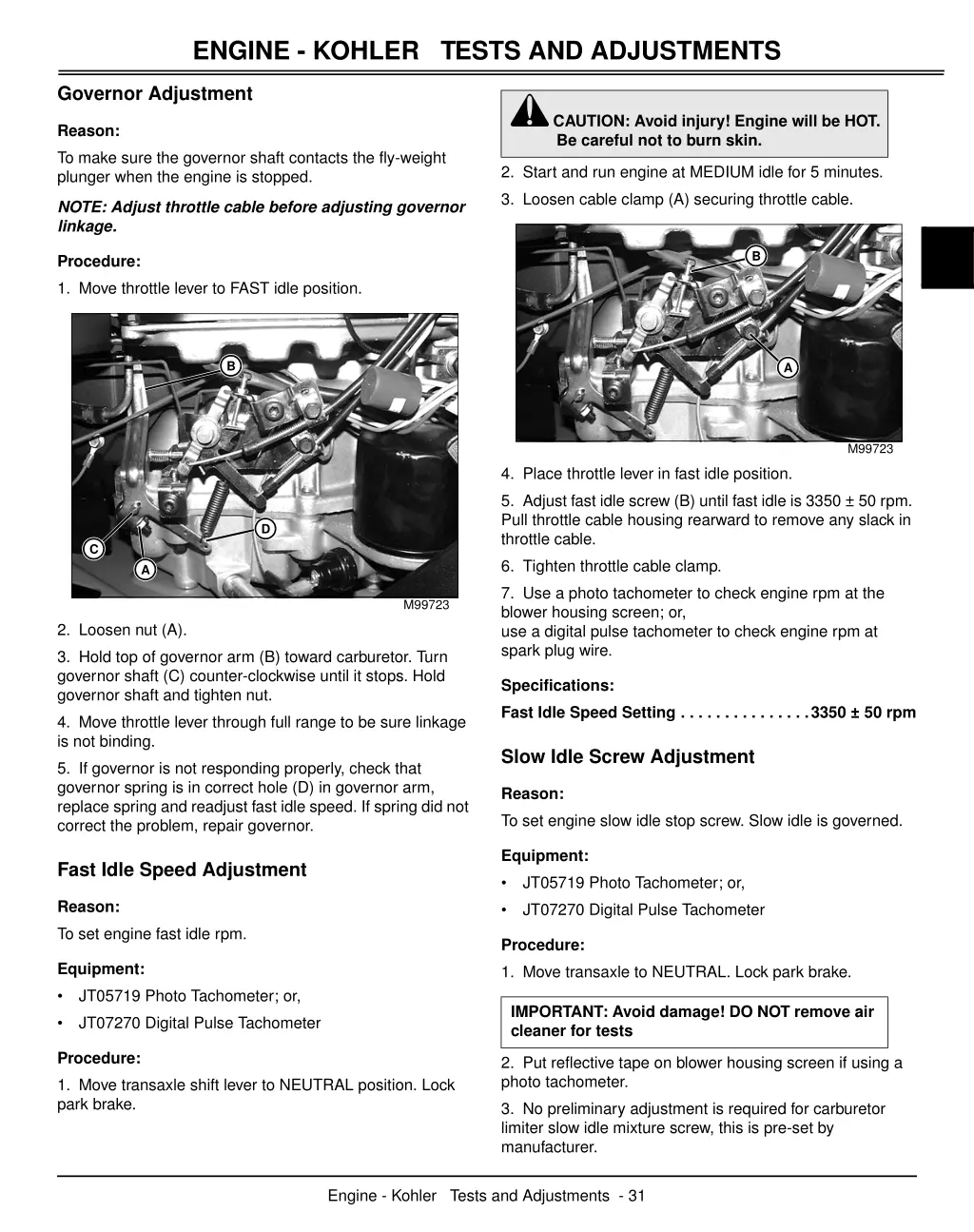 engine kohler tests and adjustments 1
