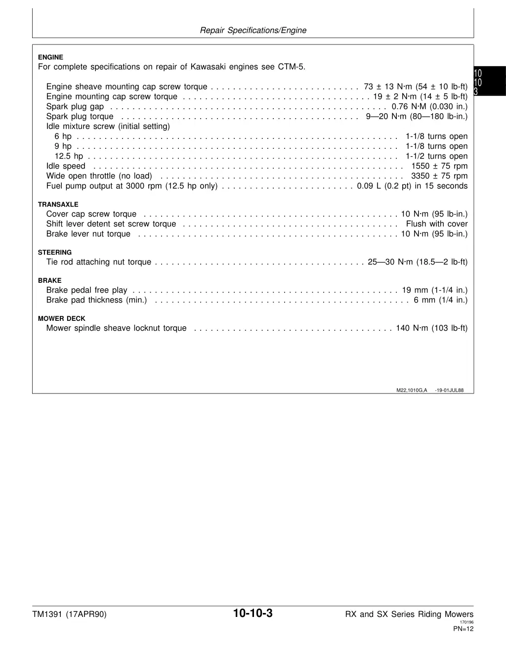 repair specifications engine