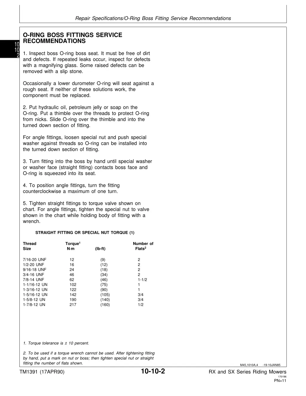 repair specifications o ring boss fitting service