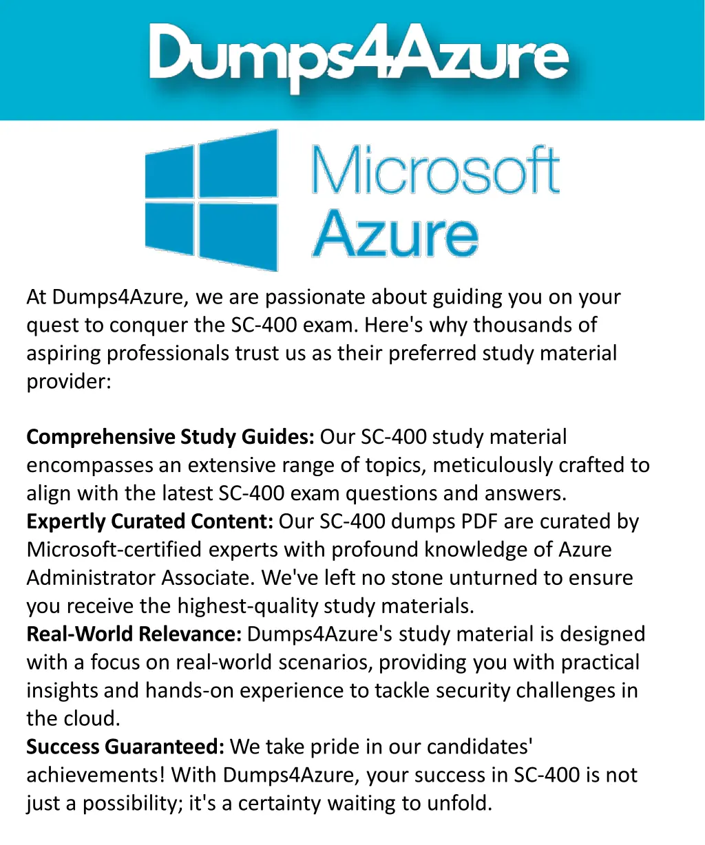 at dumps4azure we are passionate about guiding