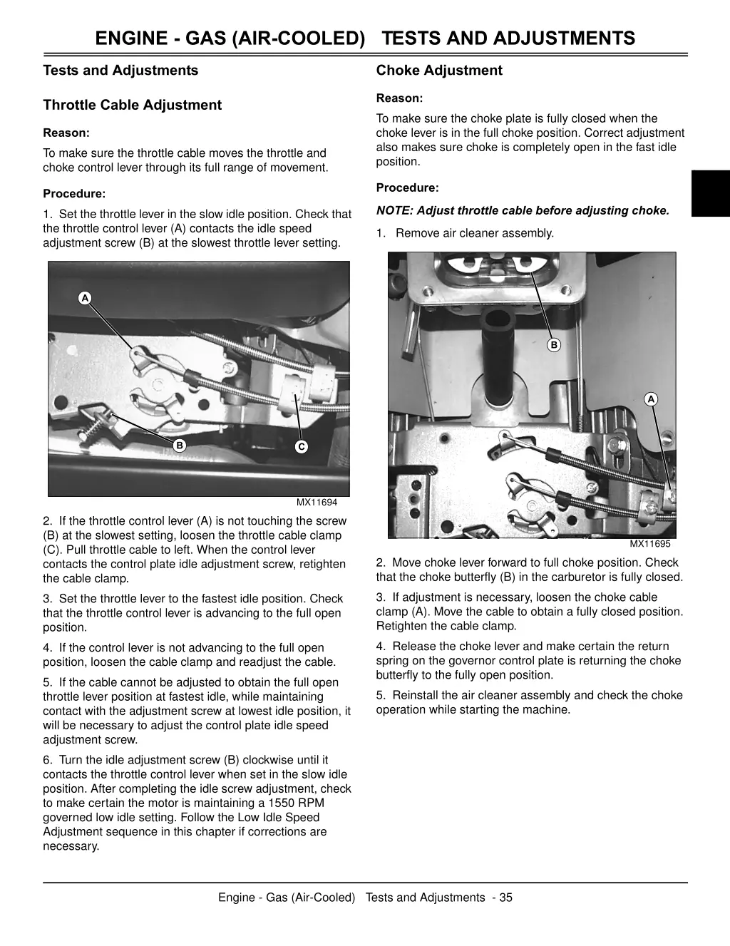 engine gas air cooled tests and adjustments