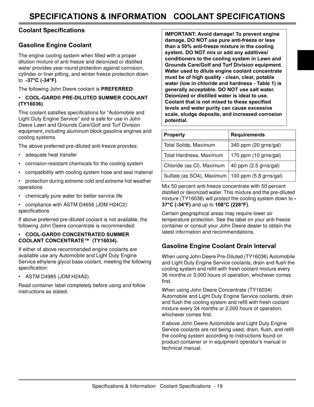 specifications information coolant specifications