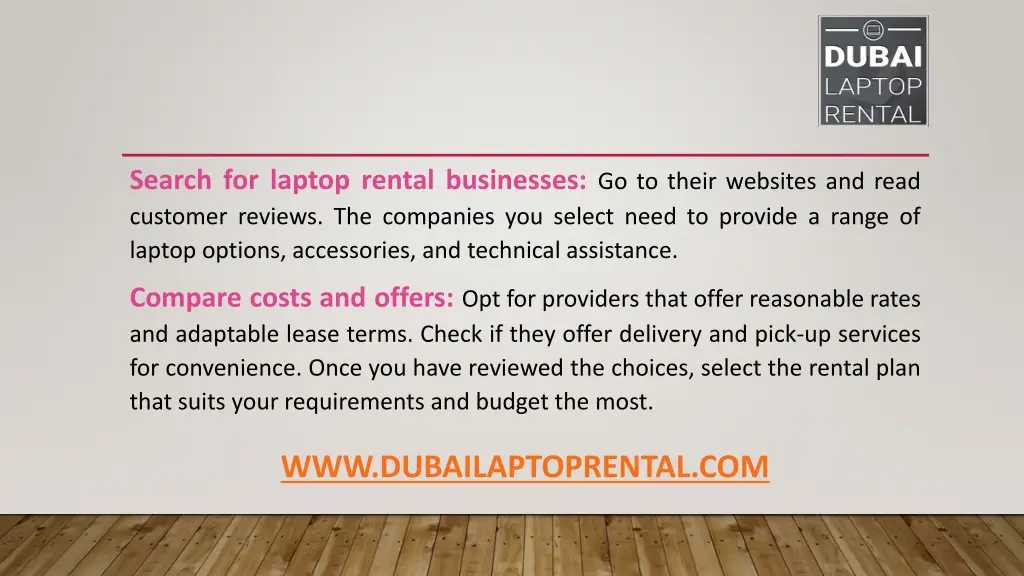 search for laptop rental businesses go to their