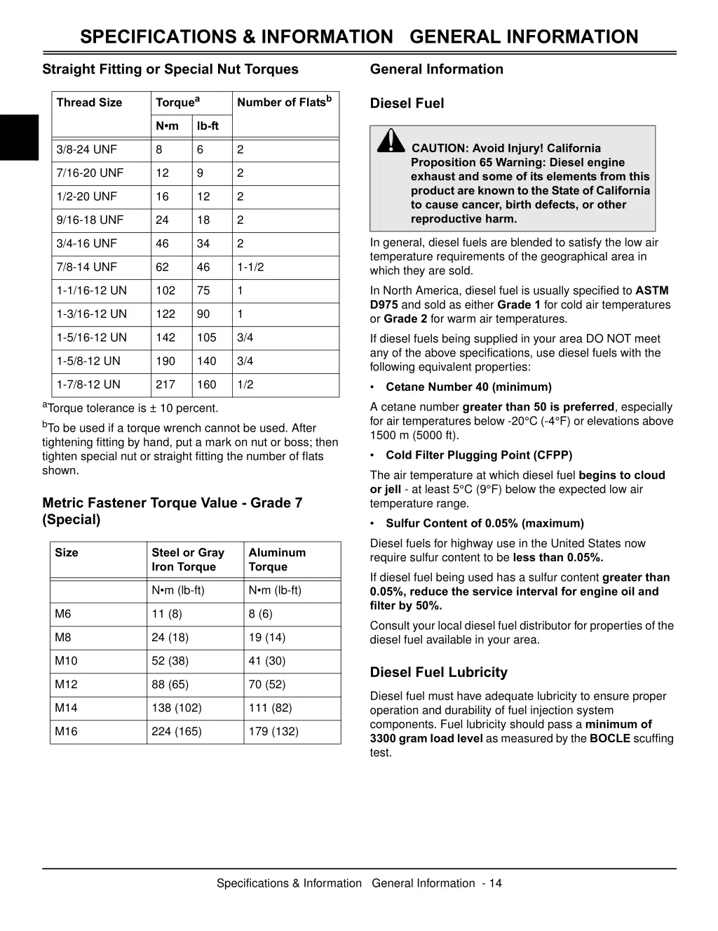 specifications information general information