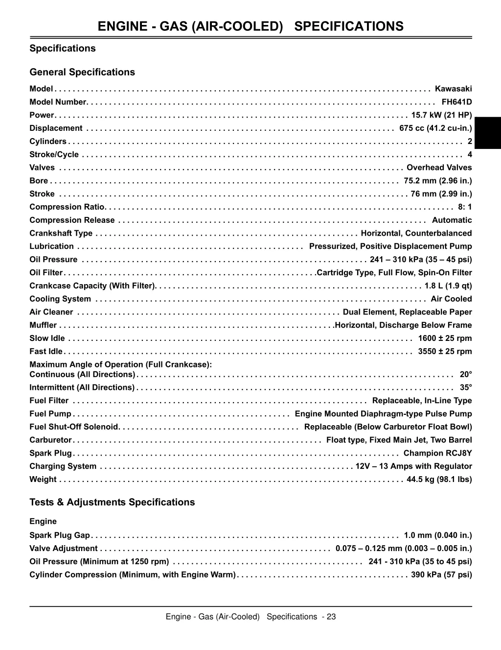 engine gas air cooled specifications