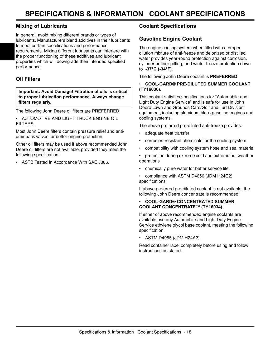 specifications information coolant specifications