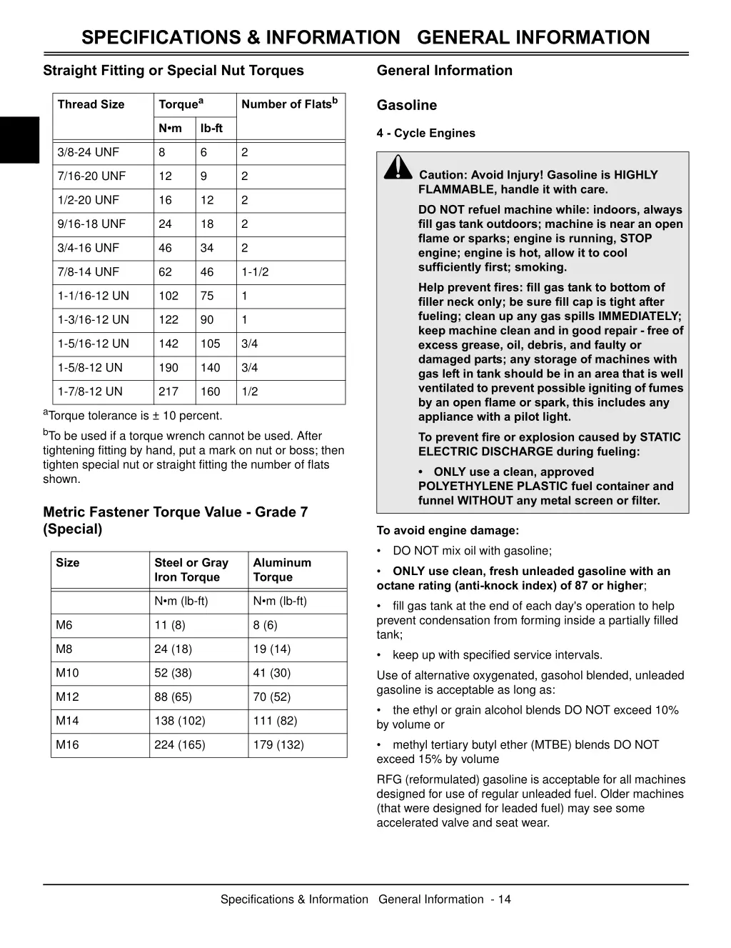 specifications information general information