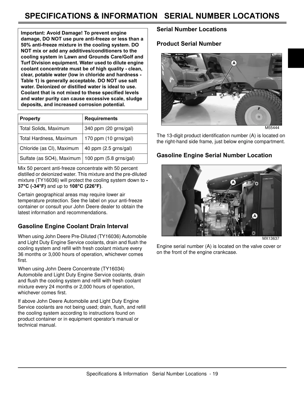 specifications information serial number locations