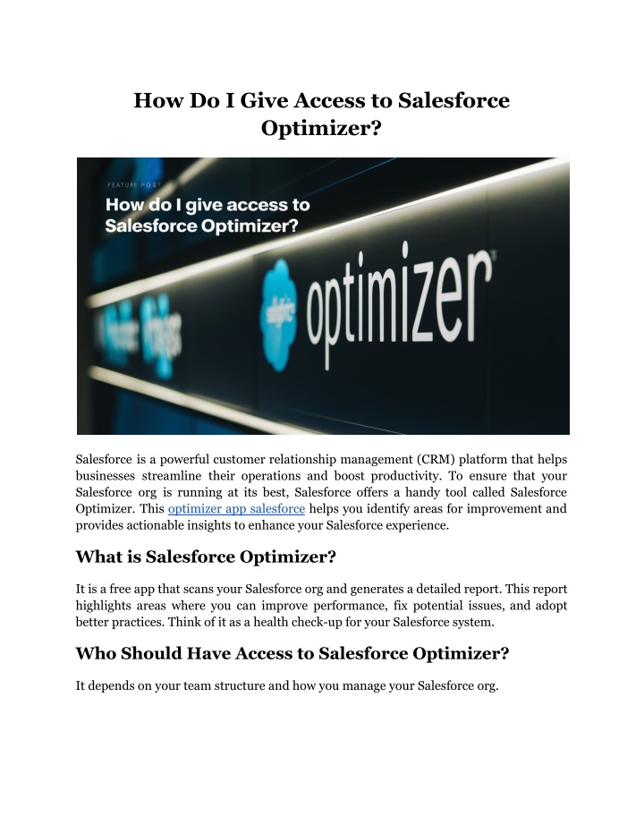 how do i give access to salesforce optimizer
