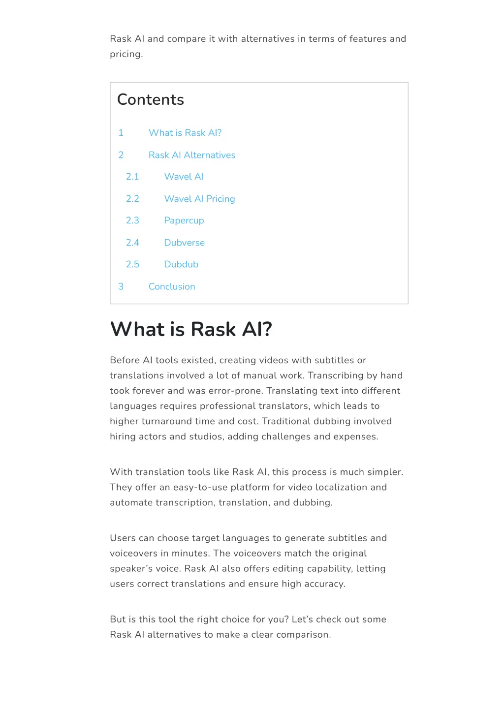 rask ai and compare it with alternatives in terms