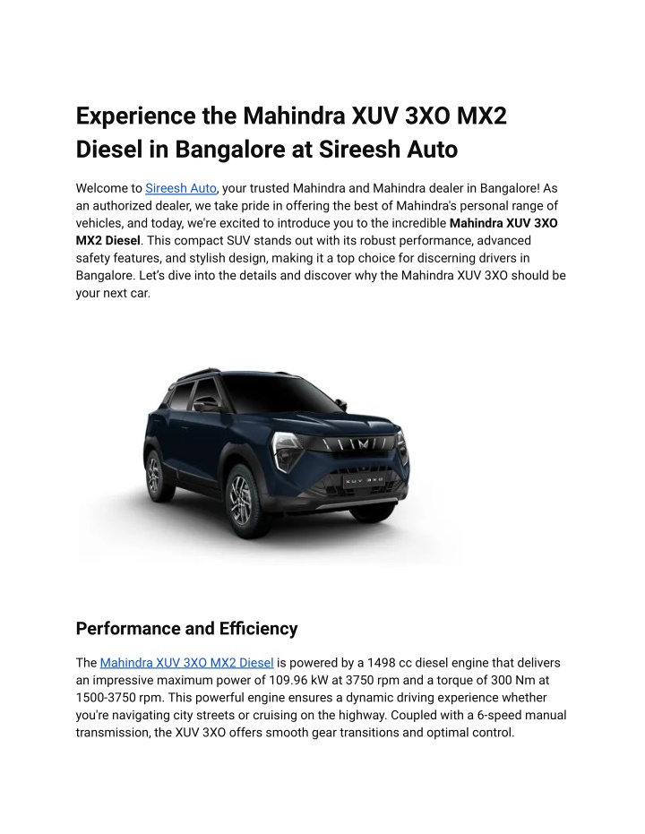 experience the mahindra xuv 3xo mx2 diesel