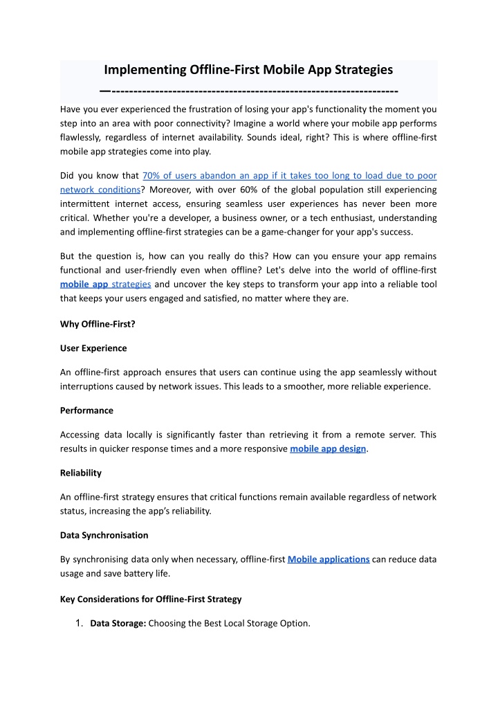 implementing offline first mobile app strategies