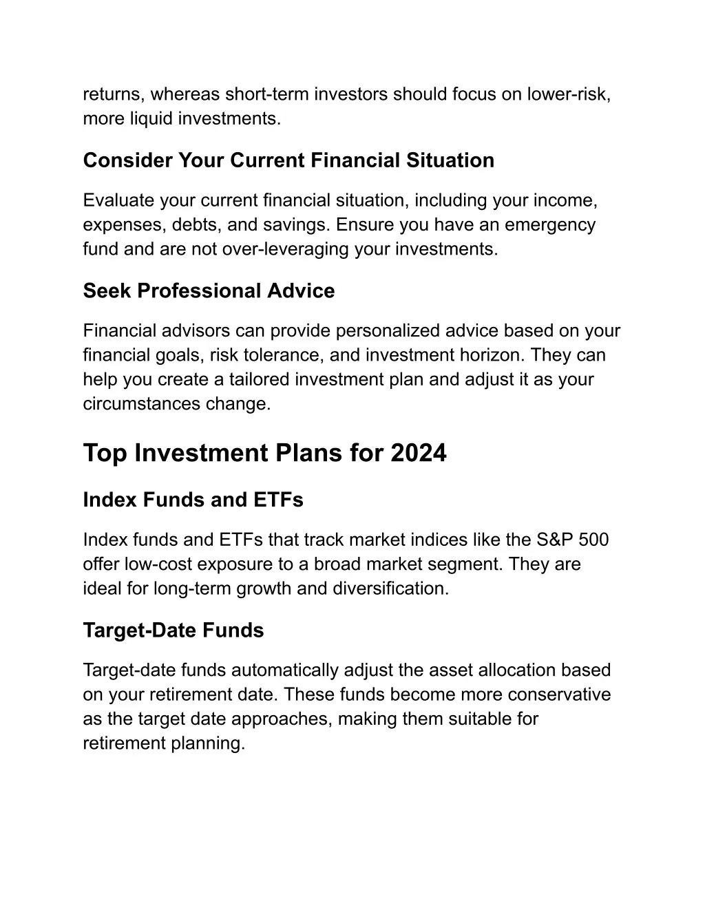 returns whereas short term investors should focus