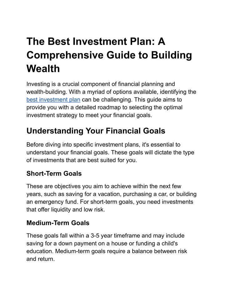 the best investment plan a comprehensive guide