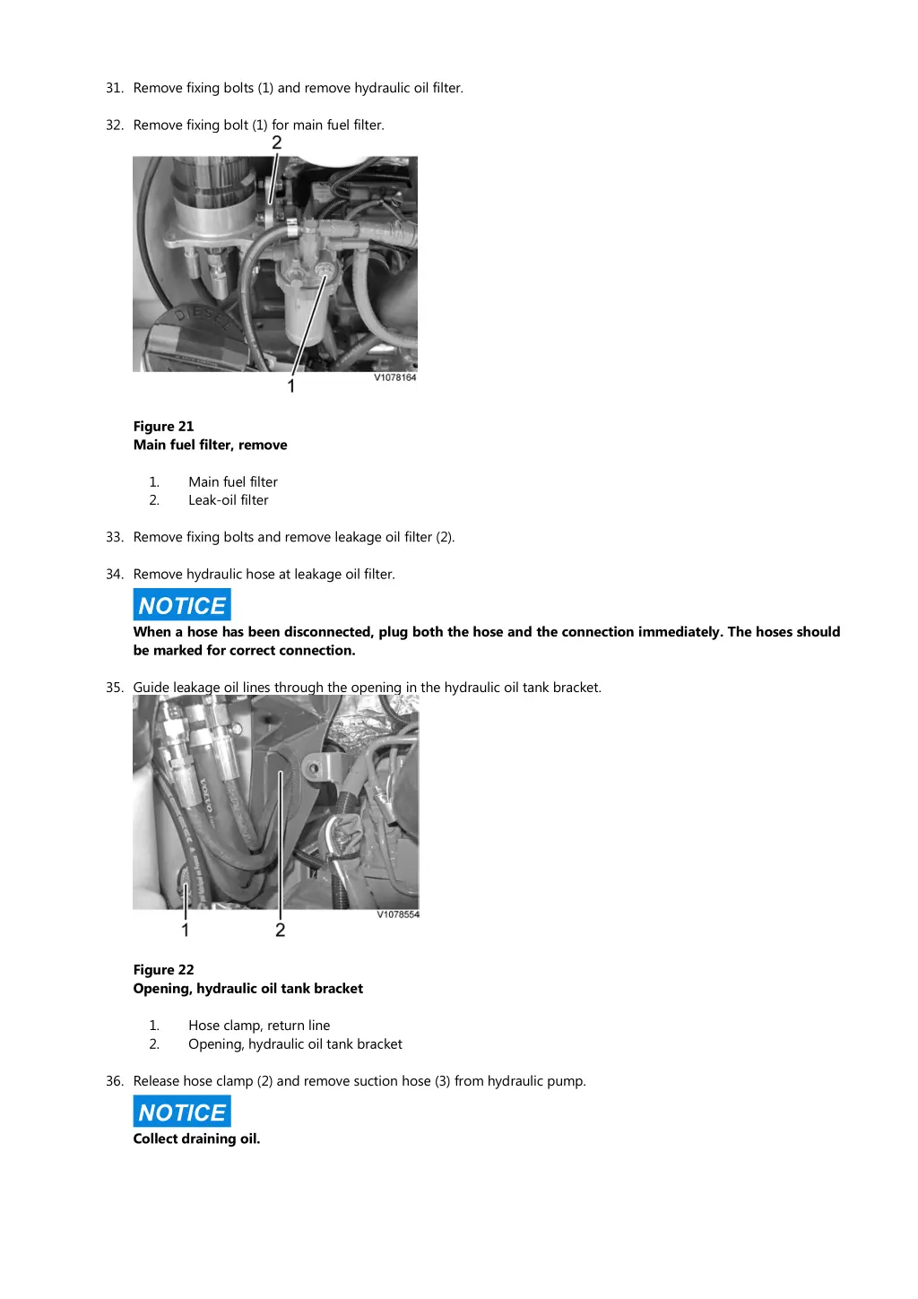 31 remove fixing bolts 1 and remove hydraulic