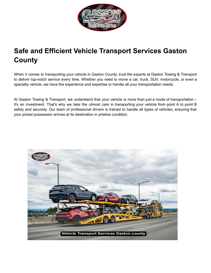 safe and efficient vehicle transport services