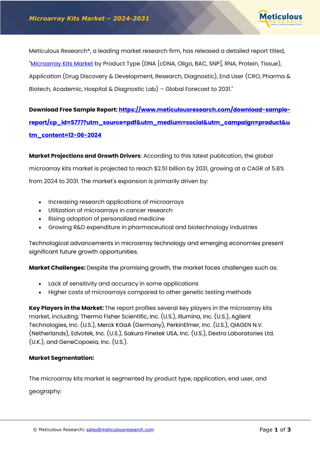 microarray kits market 2024 2031