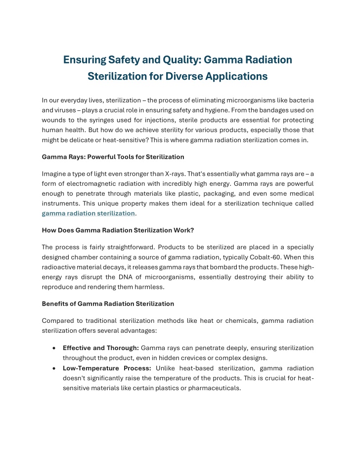 ensuring safety and quality gamma radiation