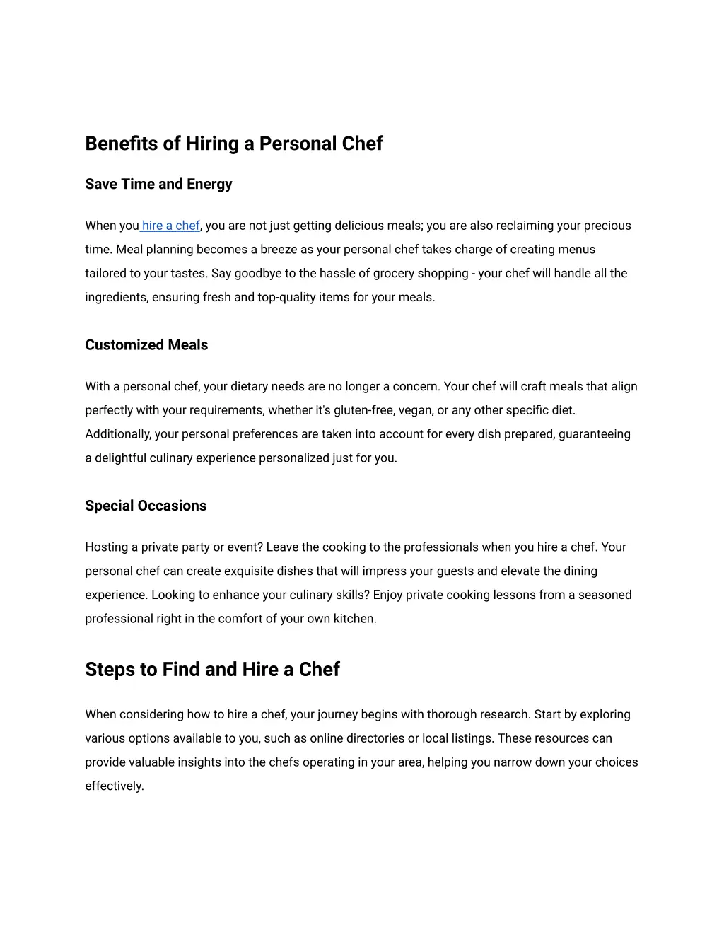 benefits of hiring a personal chef
