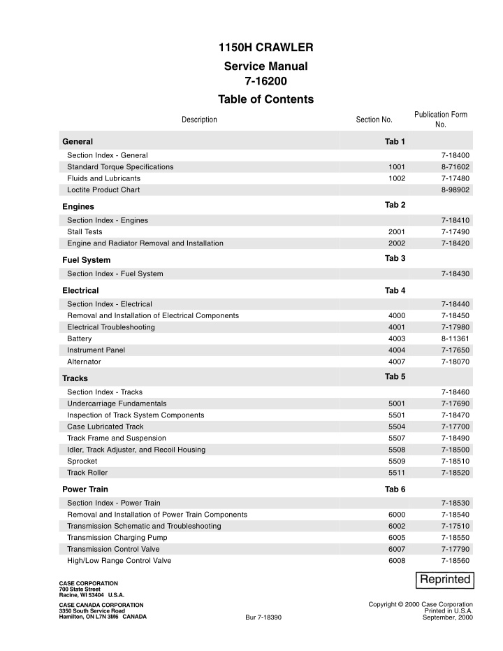 1150h crawler service manual 7 16200 table