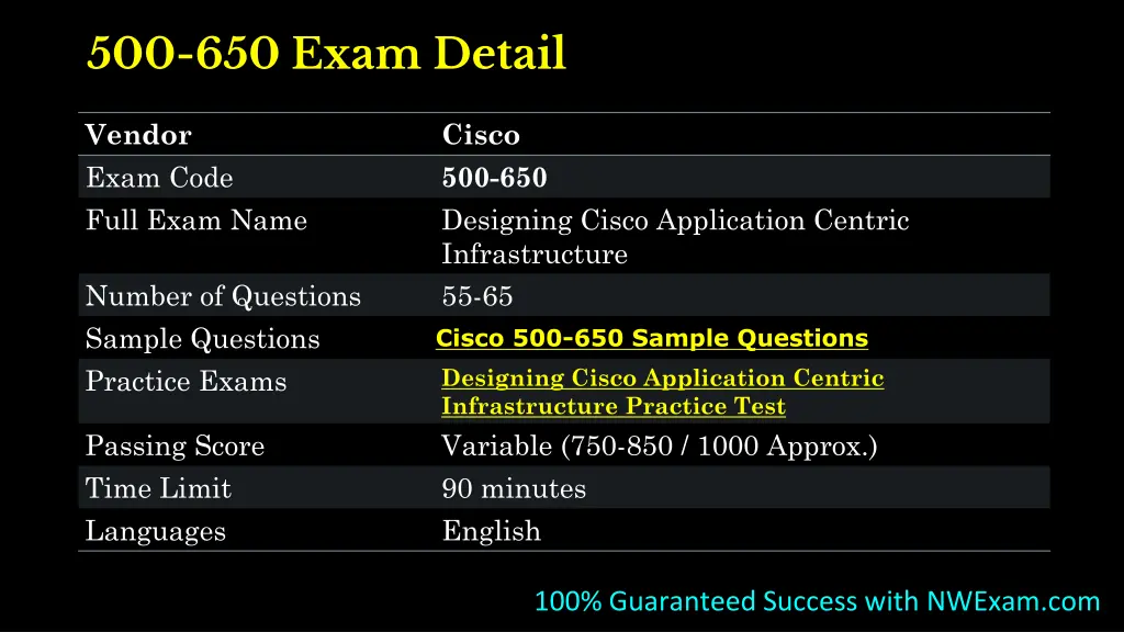 500 650 exam detail