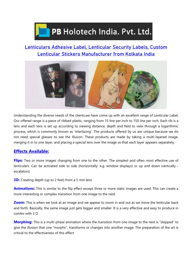 lenticulars adhesive label lenticular security