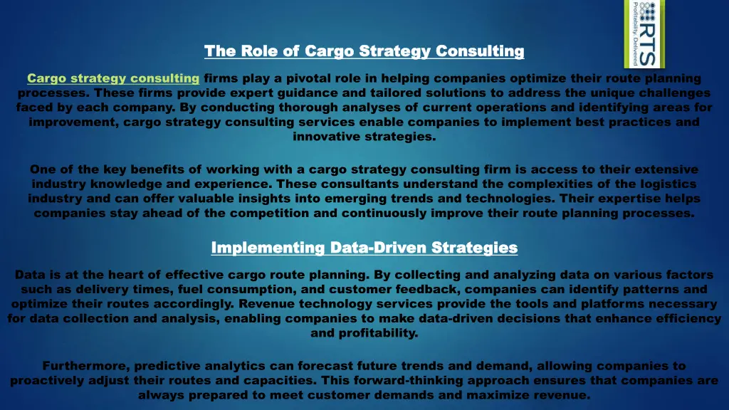 the role of cargo strategy consulting the role