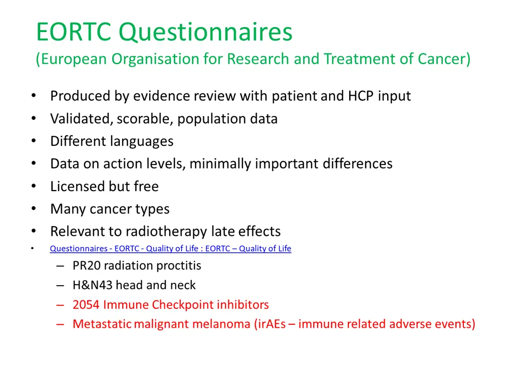 eortc questionnaires european organisation