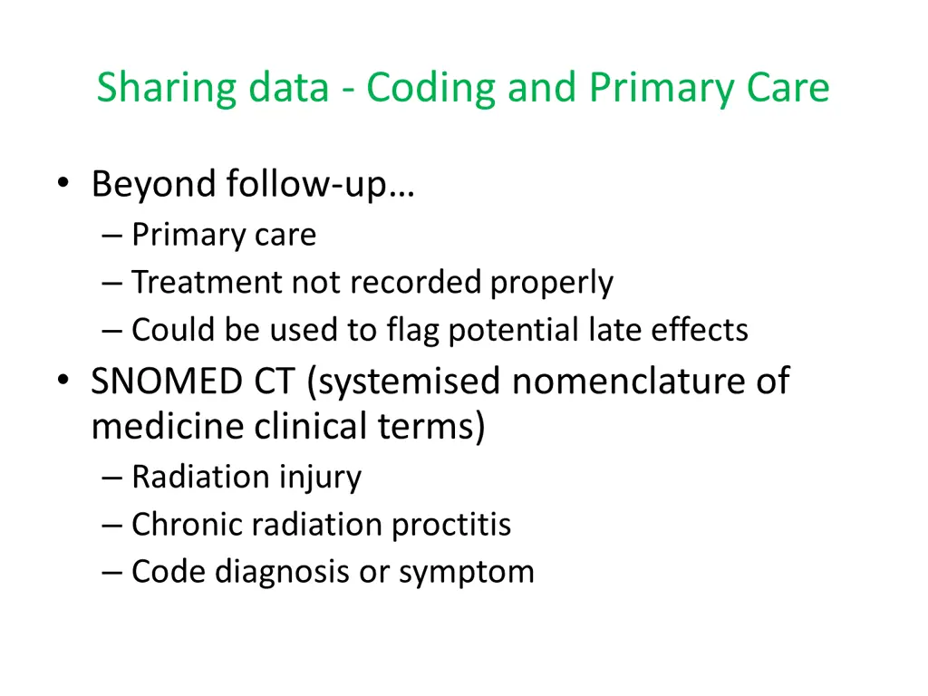 sharing data coding and primary care