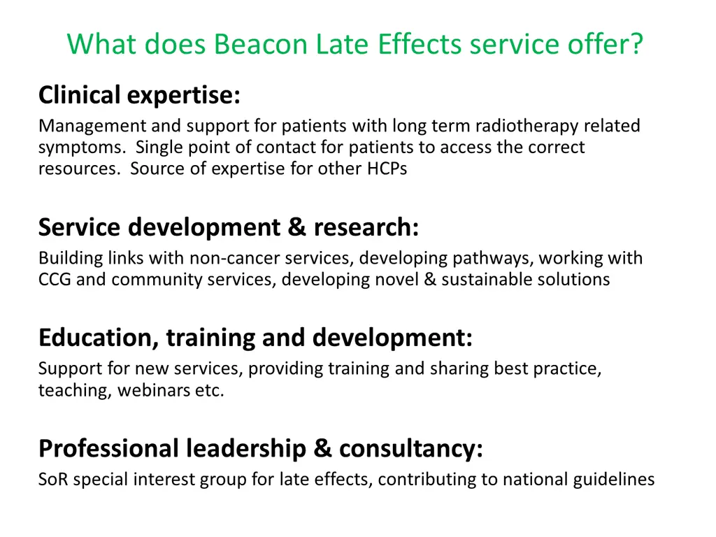 what does beacon late effects service offer