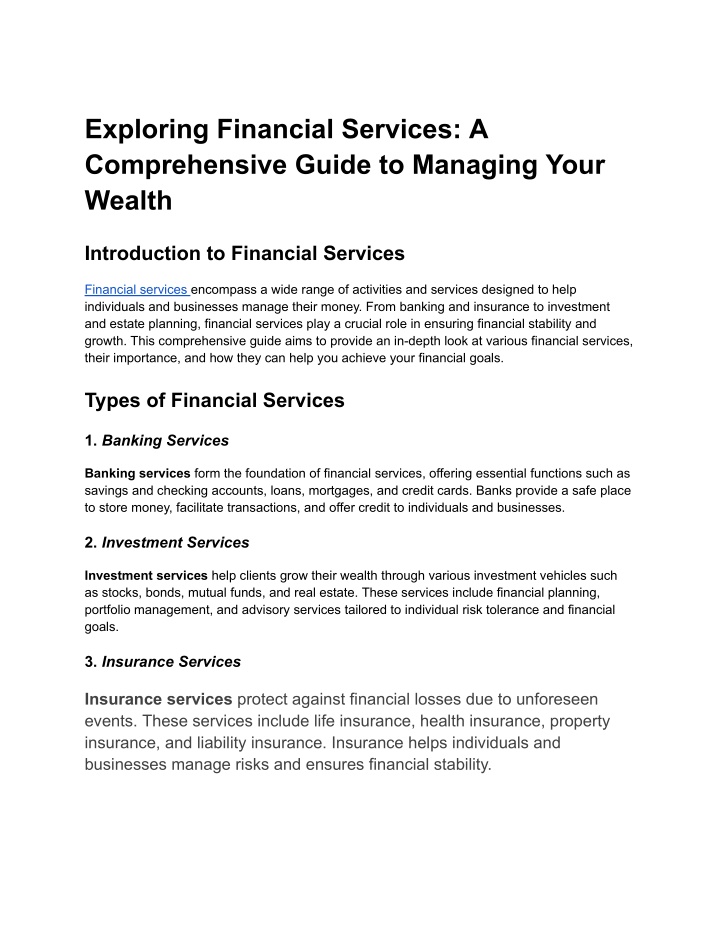 exploring financial services a comprehensive