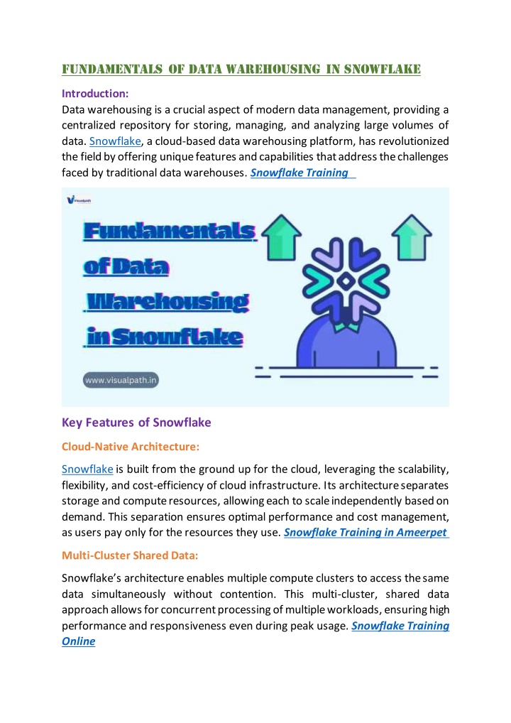 fundamentals of data warehousing in snowflake