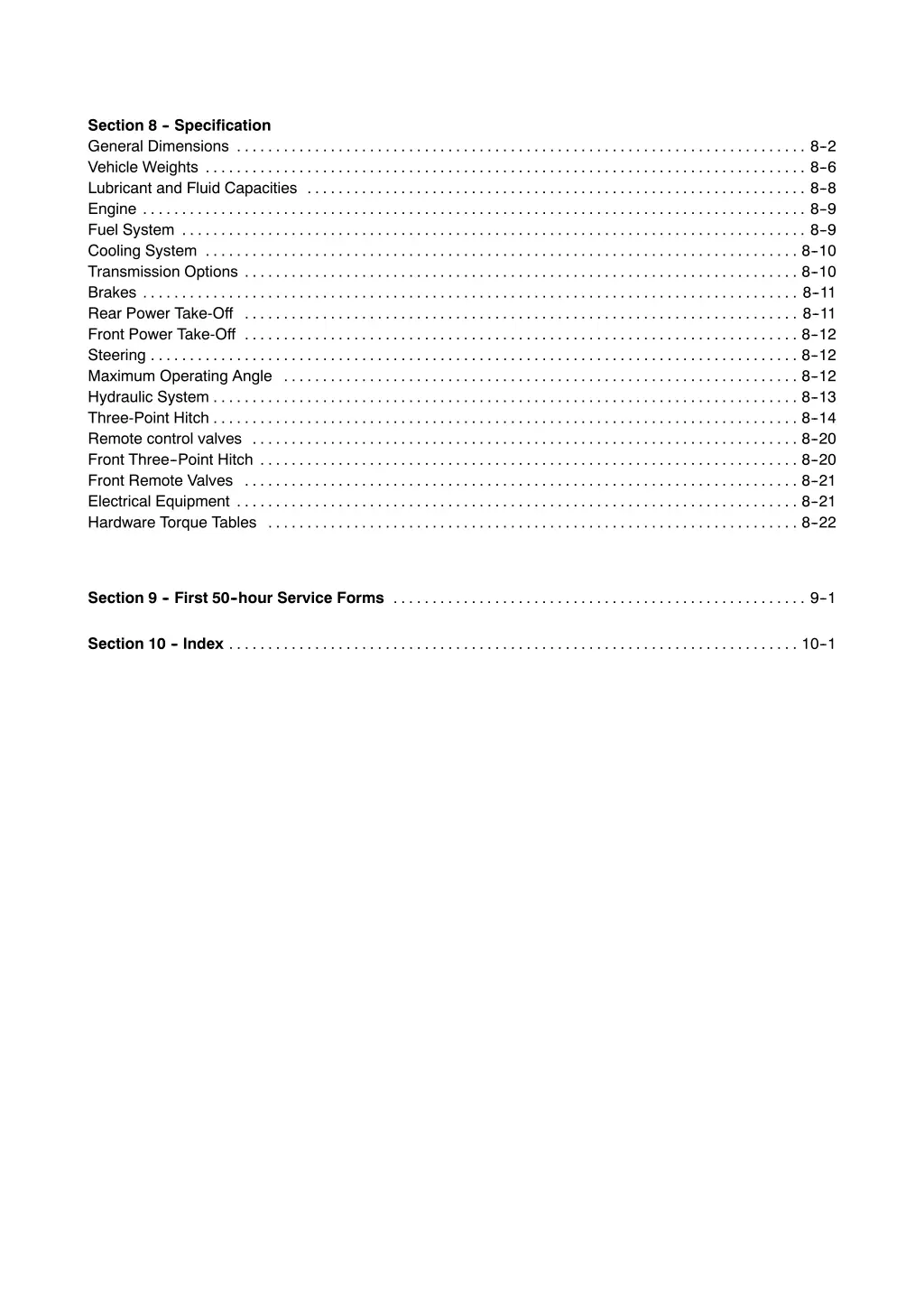 section 8 specification general dimensions