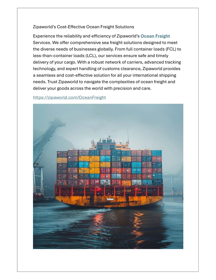 zipaworld s cost e ective ocean freight solutions