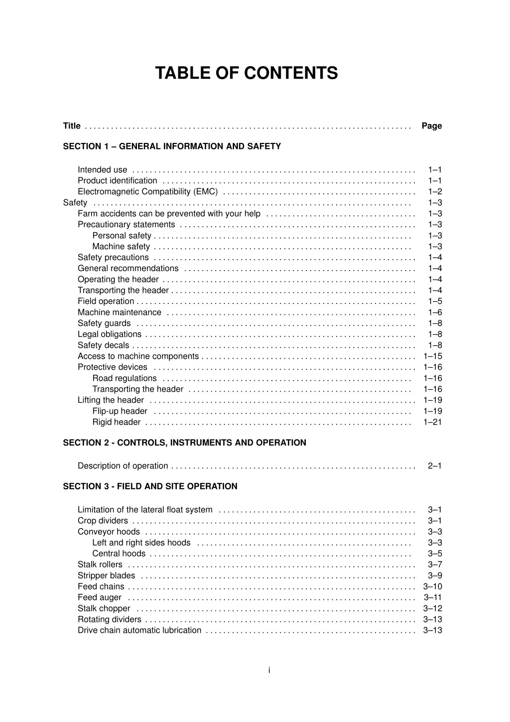 table of contents