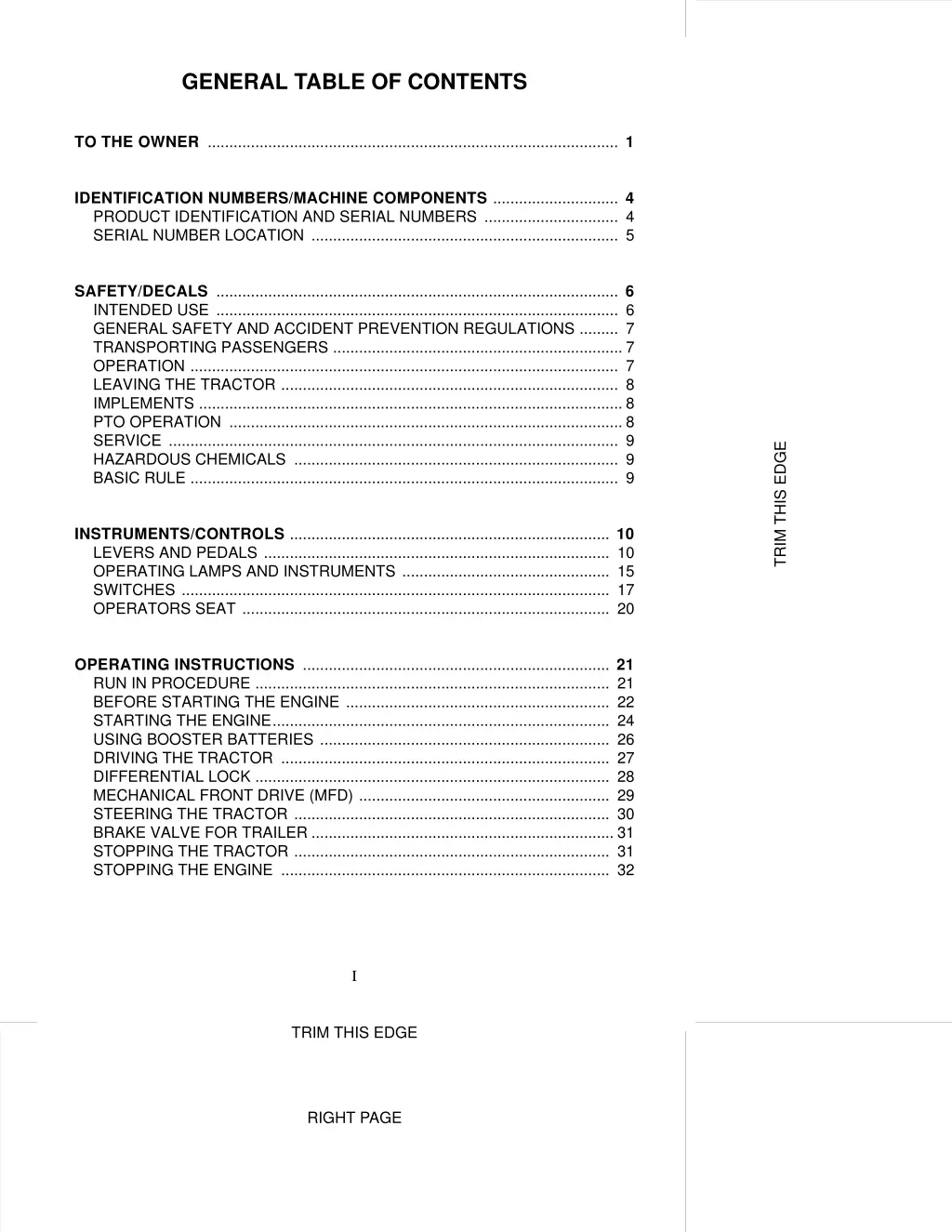 general table of contents