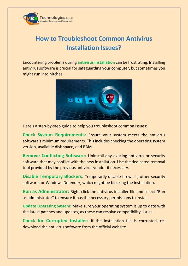 how to troubleshoot common antivirus installation