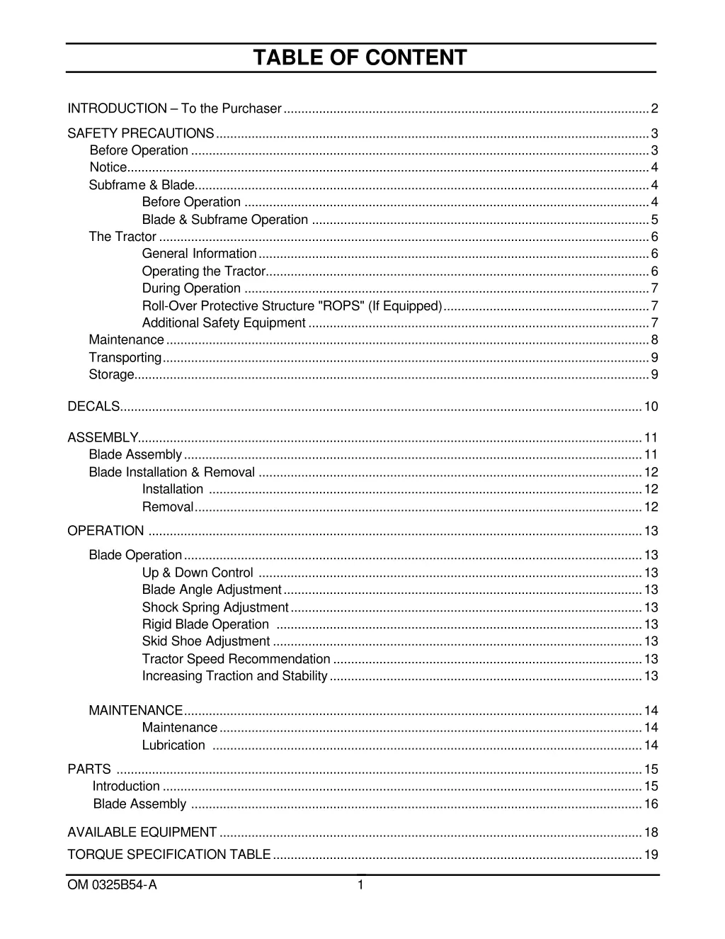 table of content