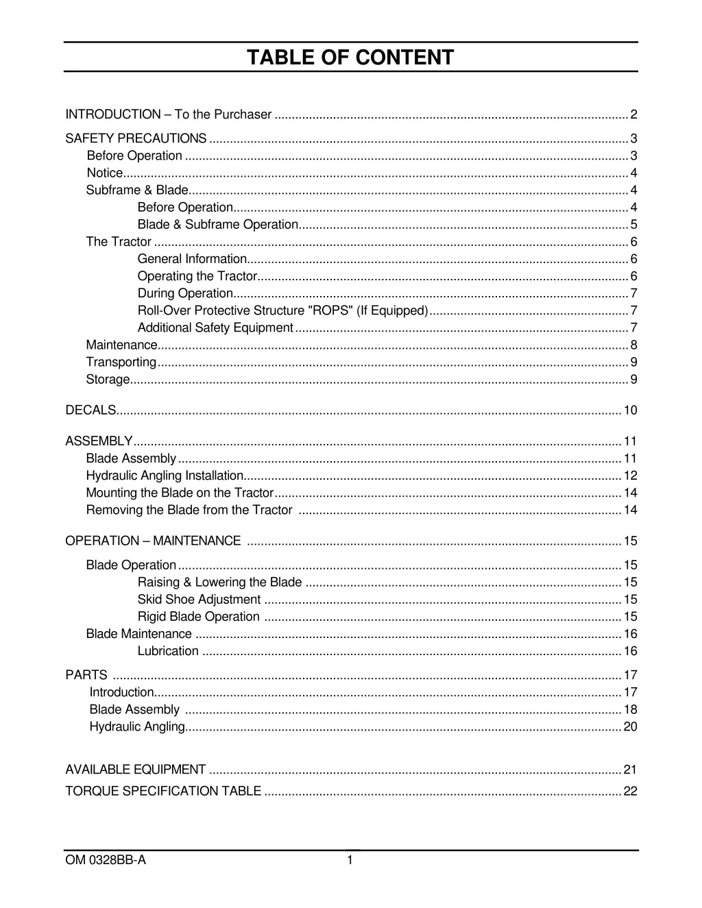 table of content