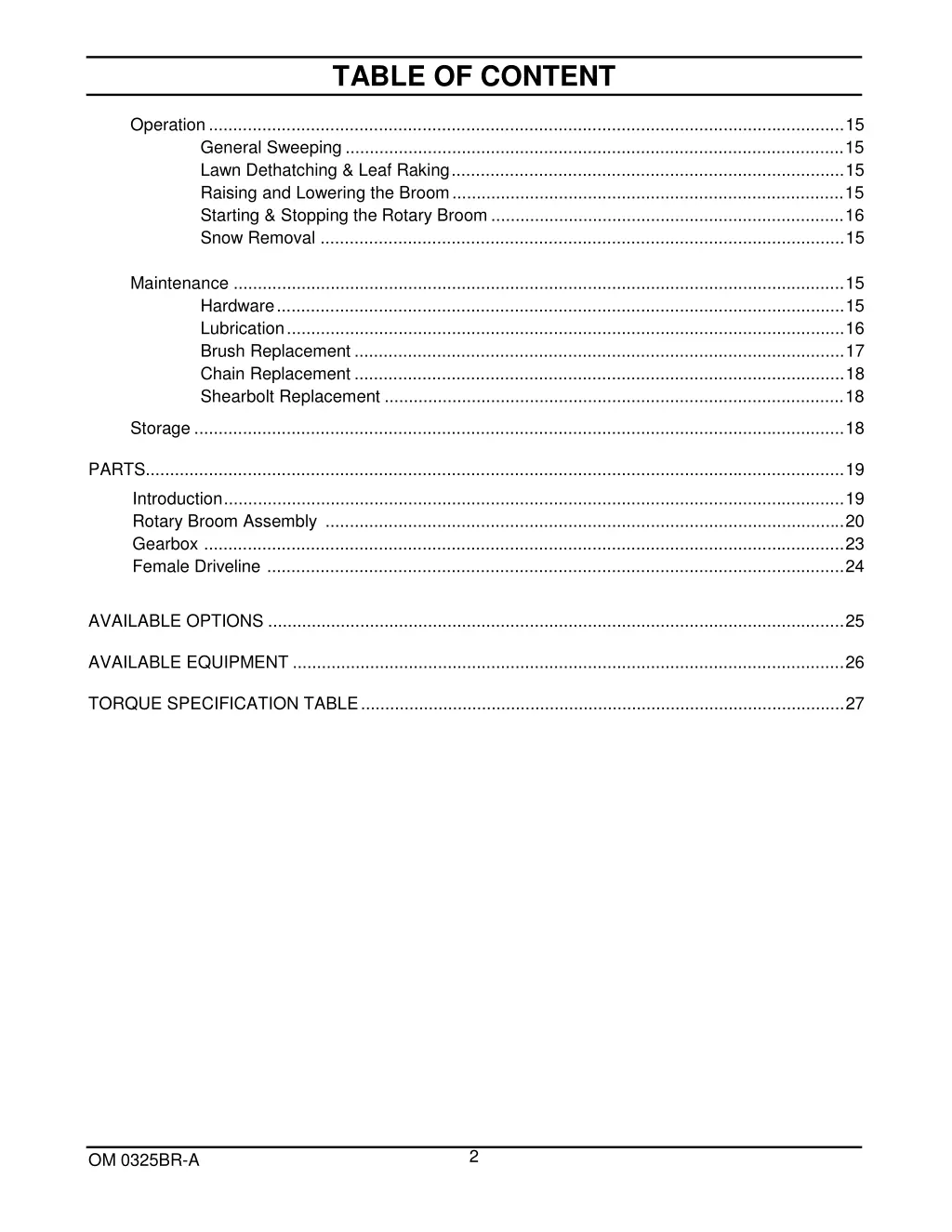 table of content 1