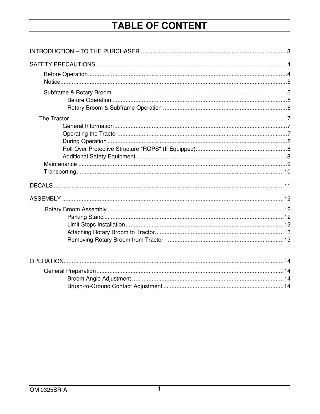 table of content