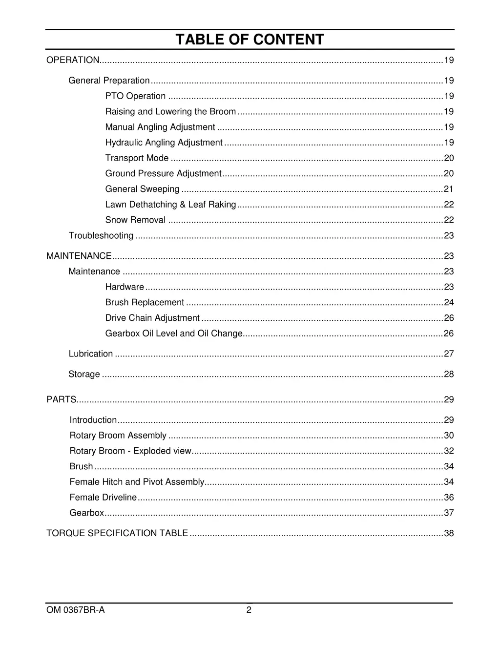 table of content 1