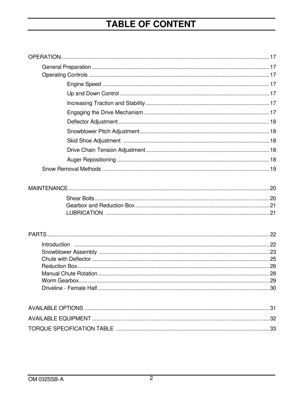 table of content 1