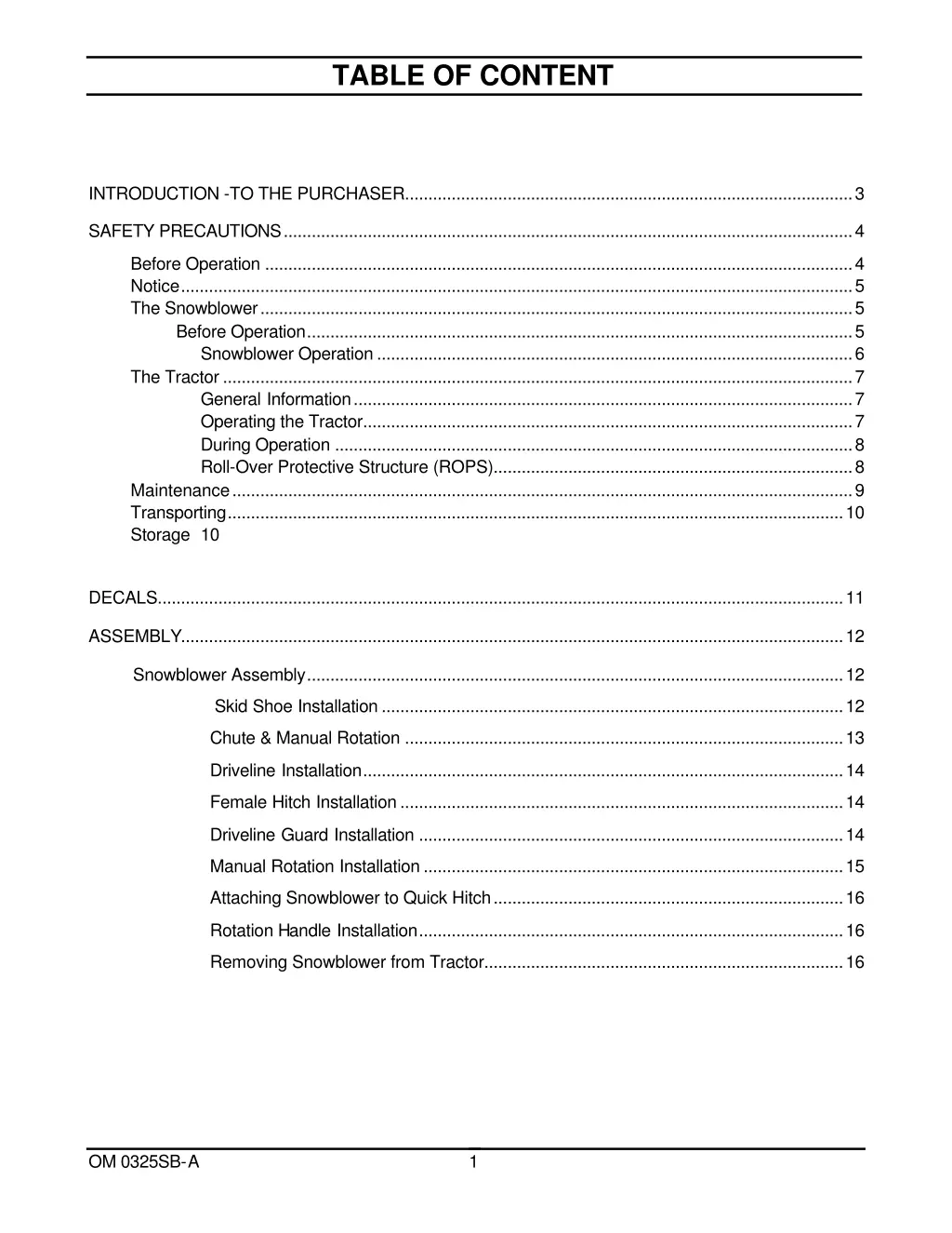 table of content