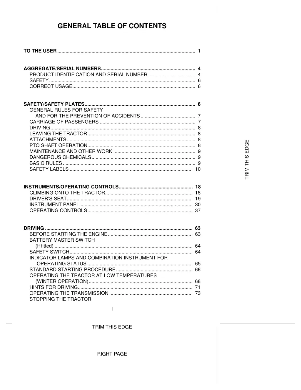 general table of contents